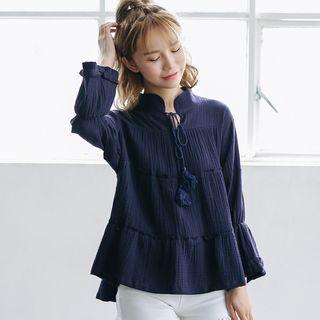 Mandarin Collar Bell-sleeve Blouse