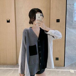 Colored Panel Cardigan Gray & Black - One Size