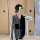 Colored Panel Cardigan Gray & Black - One Size