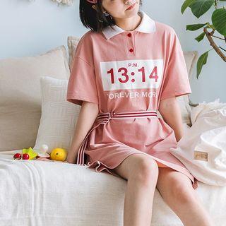 13:14 Printed Lapel Short-sleeve Dress
