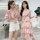 Off-shoulder Floral Top / Off-shoulder Floral Midi A-line Dress / Spaghetti Strap Floral Midi A-line Dress