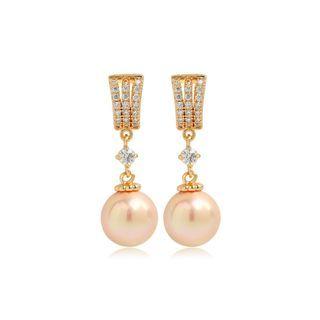 Fashion And Elegant Plated Gold Geometric Champagne Imitation Pearl Earrings With Cubic Zirconia Golden - One Size