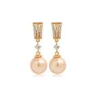 Fashion And Elegant Plated Gold Geometric Champagne Imitation Pearl Earrings With Cubic Zirconia Golden - One Size