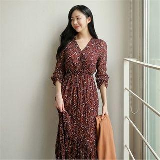Band-waist Floral Print A-line Dress