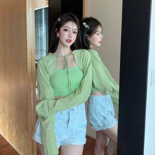 Tube Top / Tie-front Cropped Cardigan