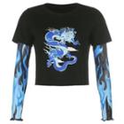 Mock Two-piece Long-sleeve Dragon Print T-shirt