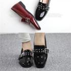 Stud Buckled Patent Loafers