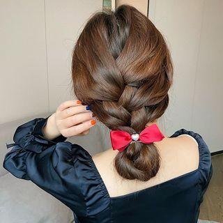 Bow Fabric Faux Pearl Hair Tie