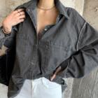 Inside-out Loose Denim Shirt Black - One Size