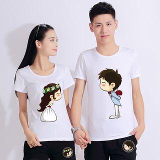 Couple Matching Cartoon Print Short-sleeve T-shirt / Shorts