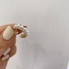Rhinestone Faux Pearl Alloy Cuff Earring Eh1054 - 1 Pc - Clip On Earring - Gold - One Size