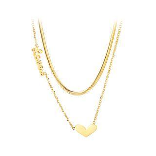 Simple And Sweet Plated Gold Heart-shaped 316l Stainless Steel Double Necklace Golden - One Size