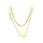 Simple And Sweet Plated Gold Heart-shaped 316l Stainless Steel Double Necklace Golden - One Size