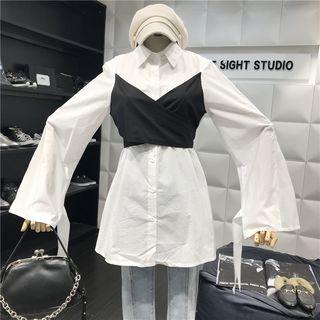 Mock Two-piece Long Shirt White - One Size