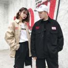 Couple Matching Letter Embroidered Button Jacket
