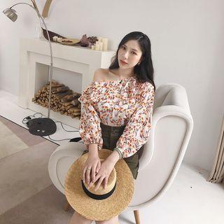 Floral Ruffle-trim One-shoulder Blouse