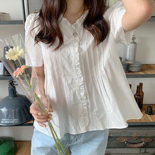 Frilled-trim Pintuck-front Blouse Ivory - One Size