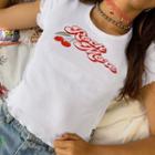 Cherry-print Ruffled-trim Light Knit T-shirt