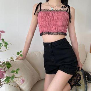 High-waist Plain A-line Denim Shorts