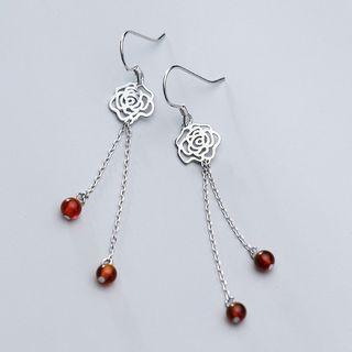 925 Sterling Silver Flower Bead Fringed Earring As Shown In Figure - One Size
