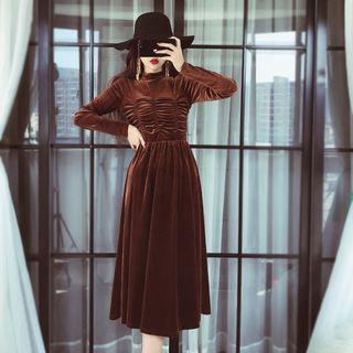 Long-sleeved Loose-fit A-line Plain Long Sheath Dress