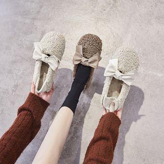 Bow Accent Faux-shearling Flats