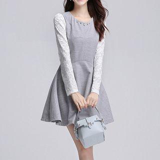 Lace Sleeve Embellished A-line Dress