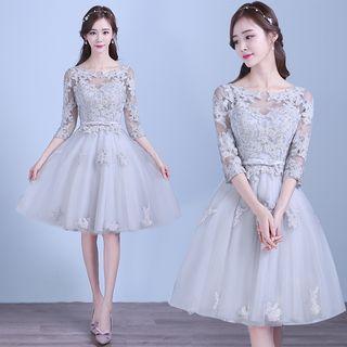 3/4-sleeve Tulle Bridesmaid Dress