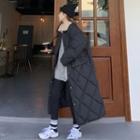 Fluffy Trim Quilted Button Long Coat