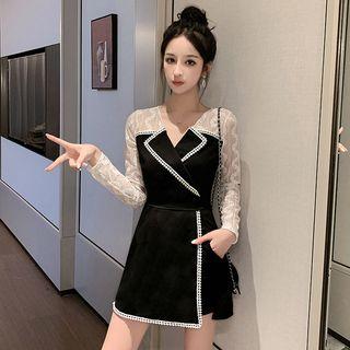 Set: Long-sleeve Wrapped Mini Dress + Shorts