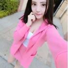 Set: Hooded Jacket + Camisole + Mini Sheath Skirt Peach Pink - One Size
