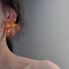 Beaded Flower Stud Earring 1 Pair - Orange & Silver - One Size