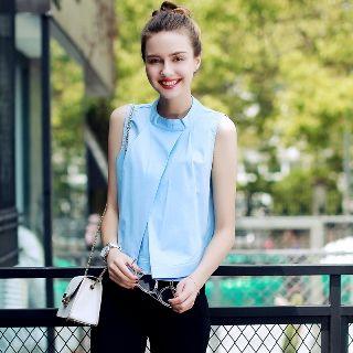 Sleeveless Mock-neck Plain Top