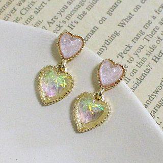Faux Crystal Heart Dangle Earring 1 Pair - Gold - One Size