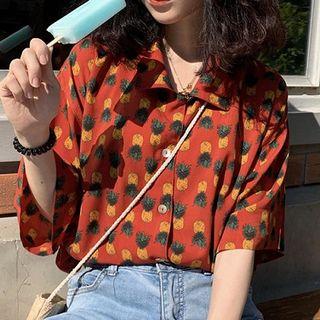 Pineapple Print Chiffon Short-sleeve Blouse