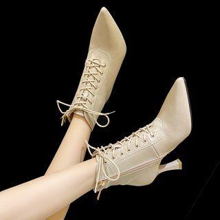High-heel Pointy-toe Faux-leather Short Boots