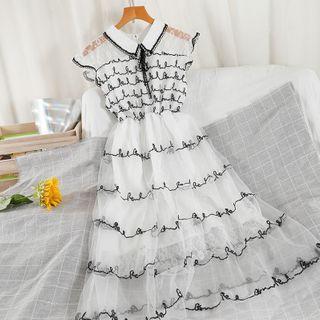 Sleeveless Contrast Trim Mesh Midi Dress White - One Size