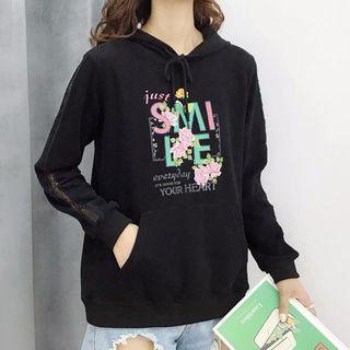 Lace Trim Lettering Hoodie