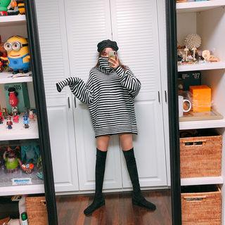 Turtleneck Striped Oversized Sweater Black - One Size