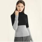 Mock-turtleneck Paneled Ribbed Sweater