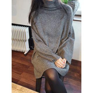 Turtle-neck A-line Knit Minidress