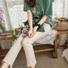 Fringe-hem Stitched Boot-cut Pants