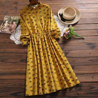 Crown Print Corduroy A-line Midi Dress