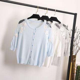 Lace Paneled 3/4-sleeve Cardigan