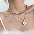 Layered Heart Pendant Necklace 1 Pc - Silver - One Size
