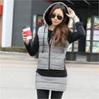 Set: Two-tone Padded Jacket + Inset Shorts Leggings Black - One Size
