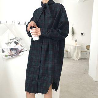 Check Long-sleeve Loose-fit Shirtdress