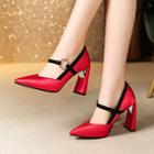 Ring Accent Chunky Heel Pointy Pumps