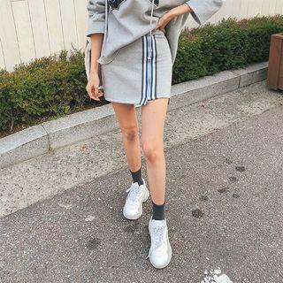 Letter Contrast-trim Miniskirt Gray - One Size