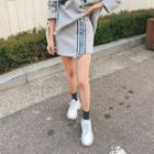 Letter Contrast-trim Miniskirt Gray - One Size